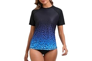 Halcurt Women's Short Sleeve Rash Guard Swimsuit Top Swim Shirt Only Swim Tee UPF50+ Quick Dry Swimsuit