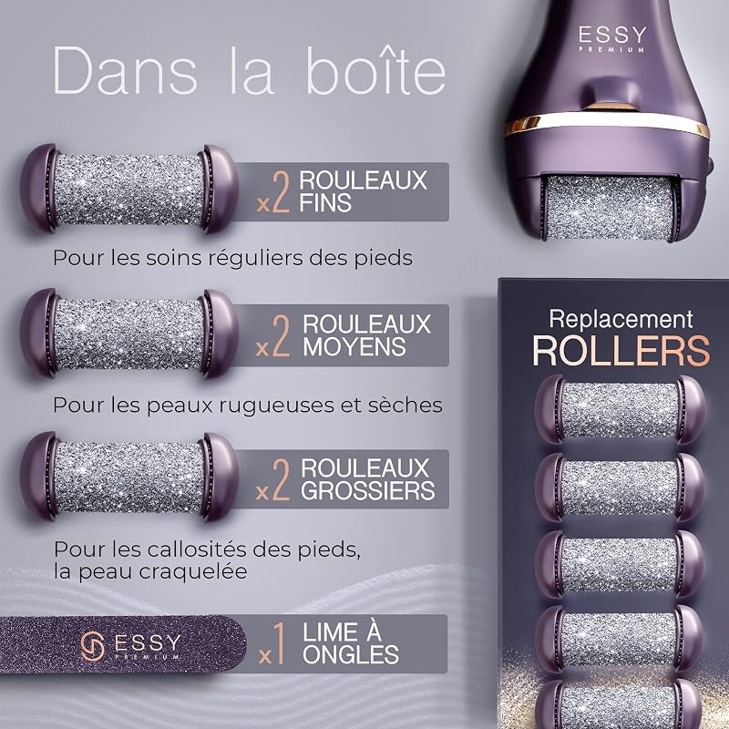 Lime à Pieds Électrique avec 5 Rouleaux de Rechange (Violette)