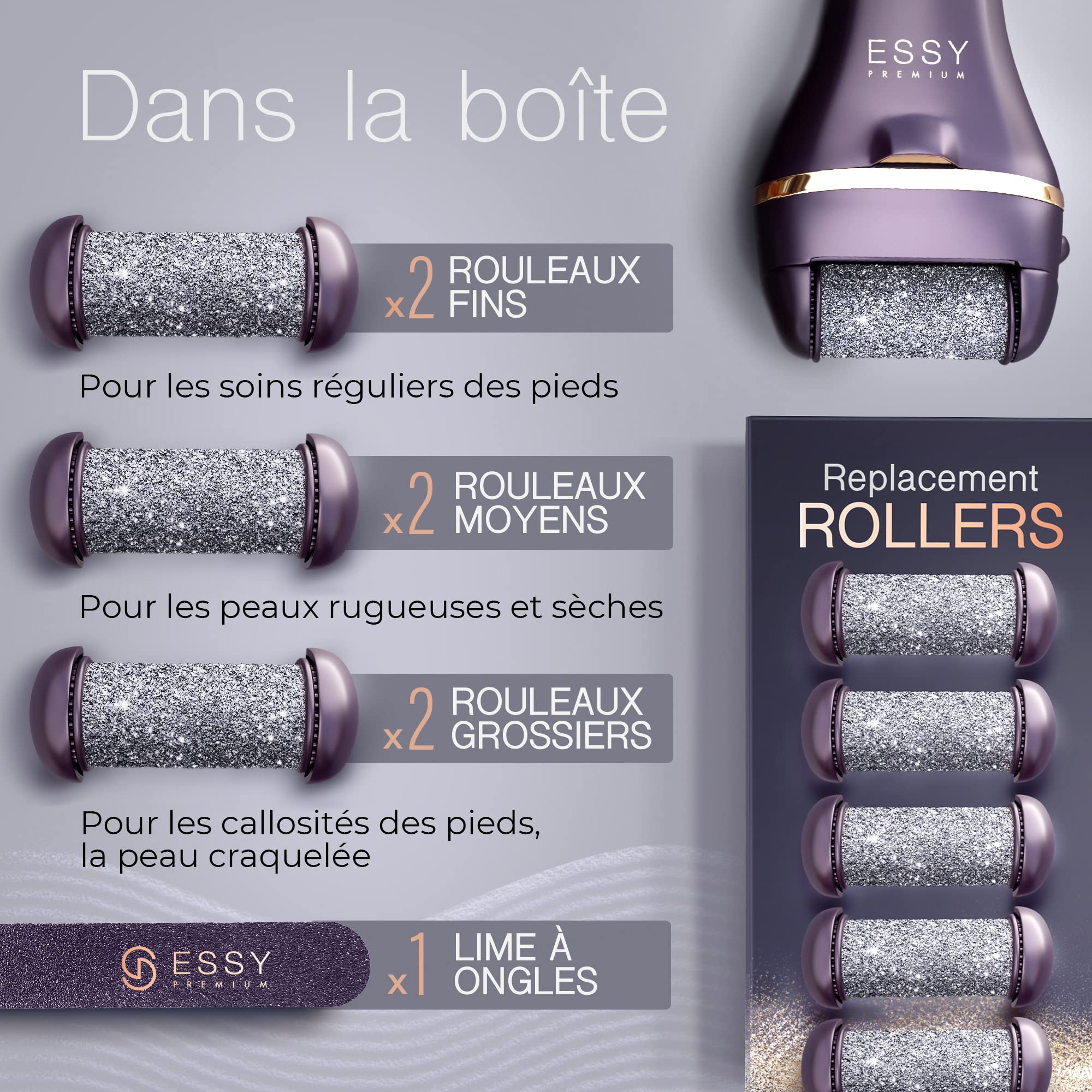 Lime à Pieds Électrique avec 5 Rouleaux de Rechange (Violette)
