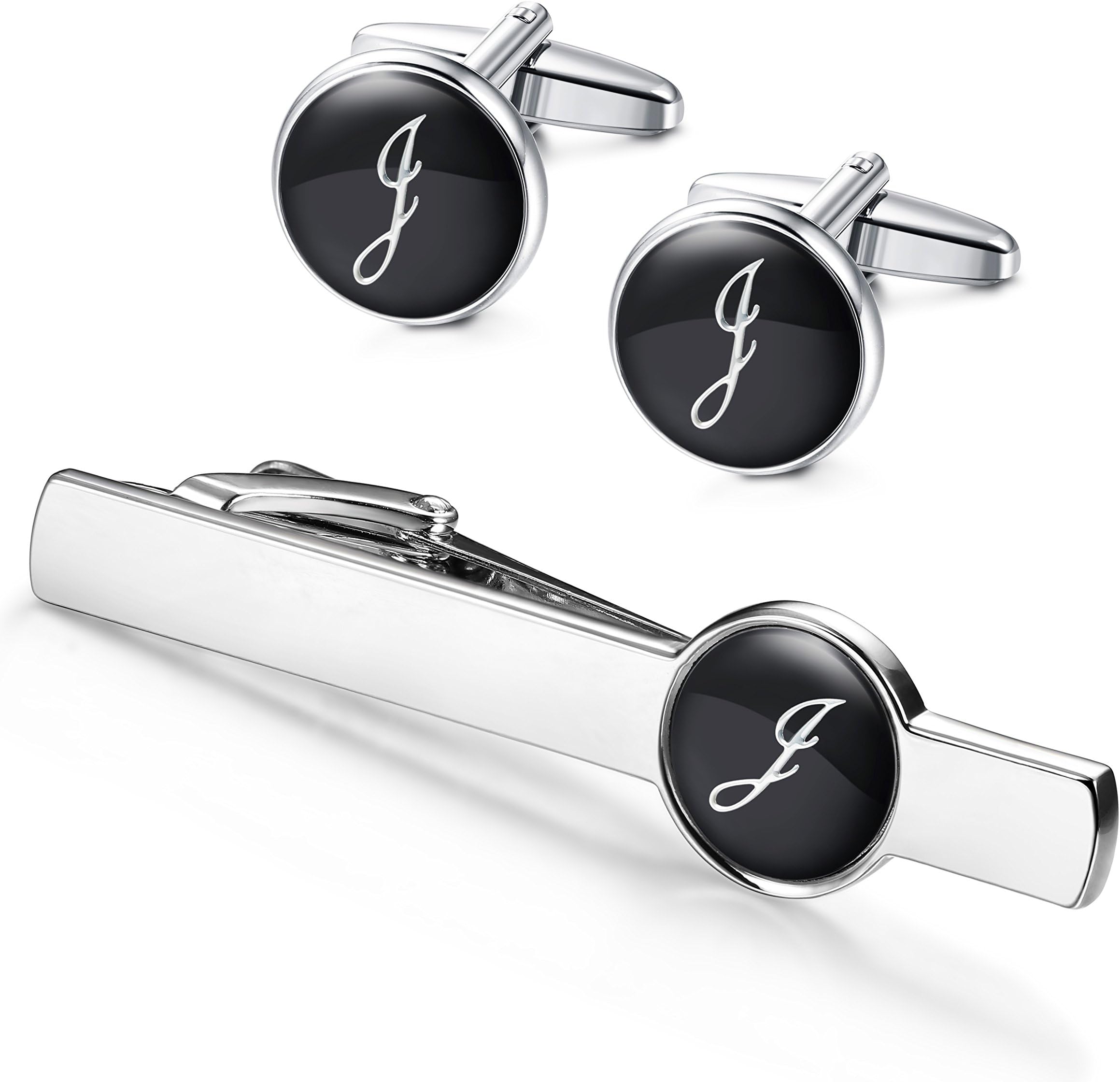 Tie Clip and Cufflink Set for Mens Tie Bar Clips Cufflinks Shirt Business with Gift Box,Alphabet A-Z