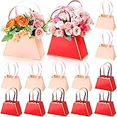 Fuutreo 12 Pcs Valentine's Day Flower Gift Bags for Bouquets Portable Craft Flower Arrangement Boxes with Handle Waterproof Bouquet Florist Packaging Wrap for Wedding Birthday Graduation(Pink, Red)