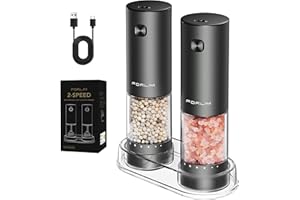 FORLIM Electric Salt and Pepper Grinder Set with 2-Speed Grinding, USB Rechargeable, 6 External Adjustable Coarseness Levels,