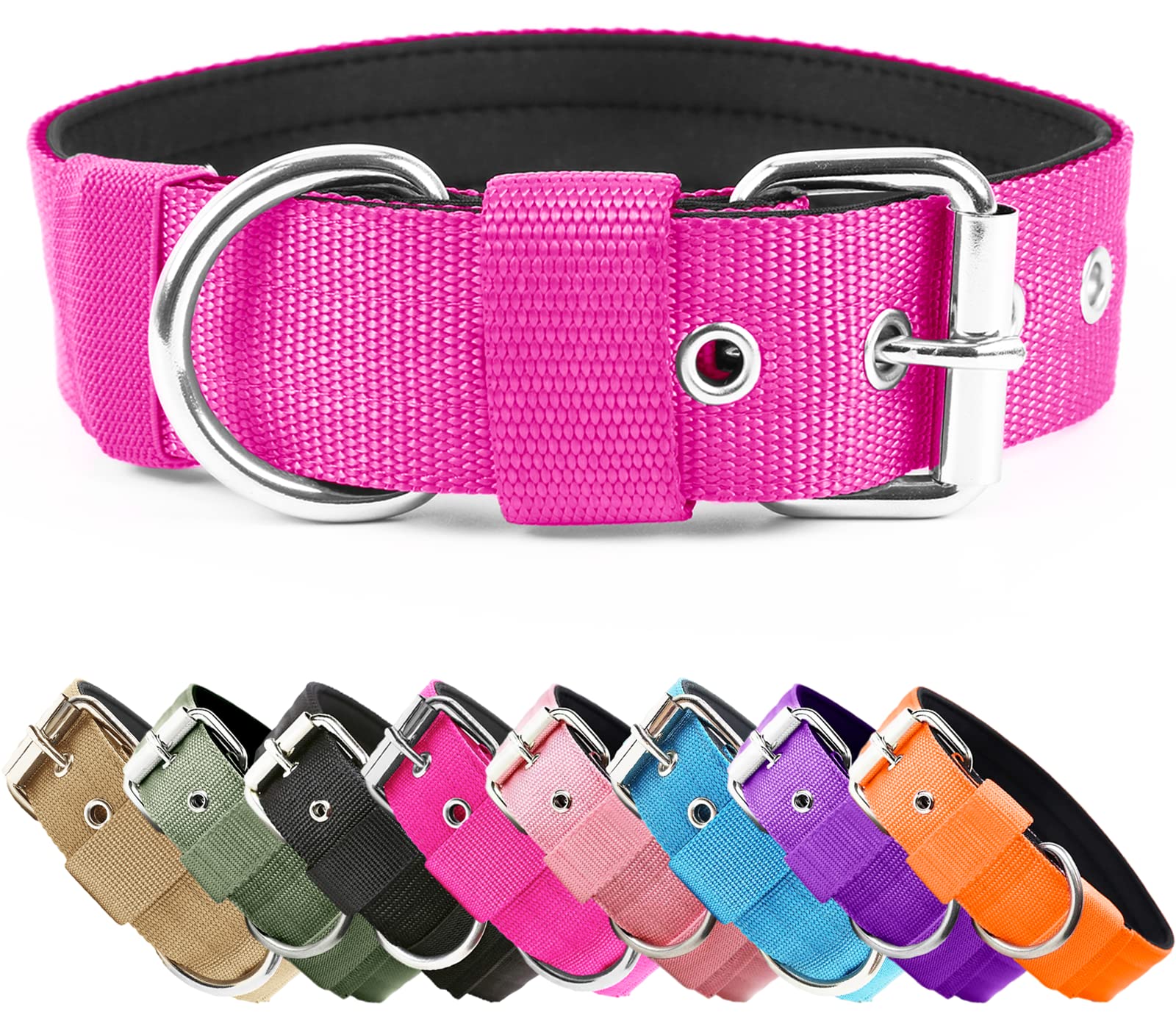 Heavy Duty Tactical Dog Collar - 1.5" Width Military Durable Thick Nylon with Adjustable Metal Buckle Working Training K9 Collar for Small Medium Large Dogs Hot Pink S