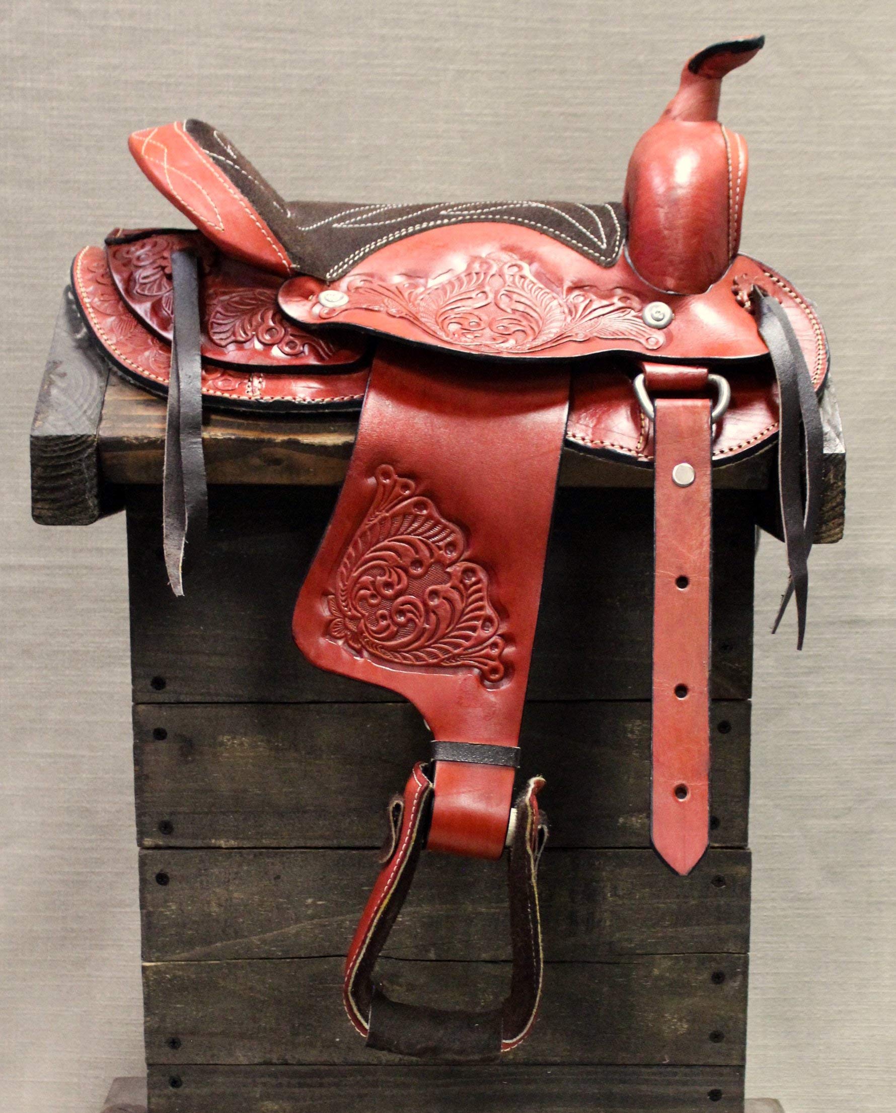 M-Royal 10" Red Pony Mini Saddle Leather Western Kids Saddle