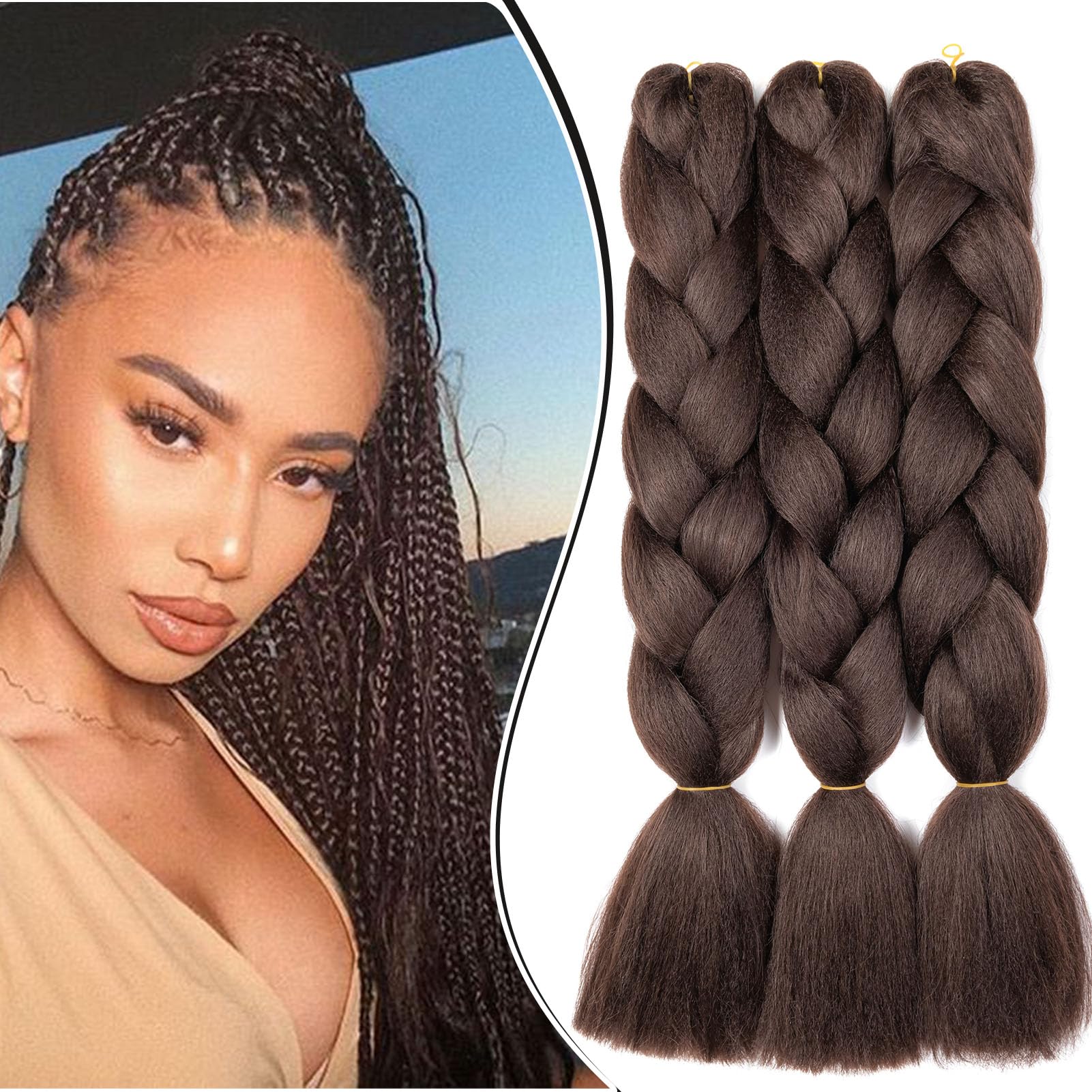 Dcbaboo Jumbo Braiding Hair Extensions 3packs 24inch Synthetic Hair Kanekalon Ombre Braids Afro Crochet Braids Twist Hair Extensions 300g, Medium Brown — image 1