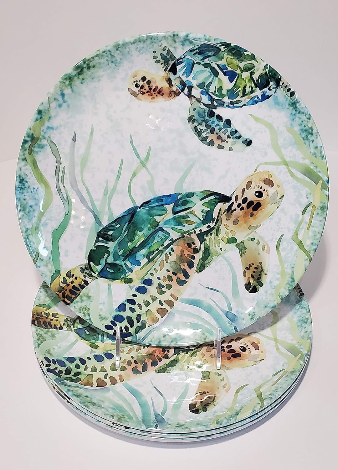 coastal collection outdoor living sea turtle melamine dinnerware on Amazon Com Sigrid Olsen Green Sea Turtle Melamine Dinner Plates Set Of 4 Ocean Scene Brand New Dishwasher Safe Shatterproof 11 Plates Dinner Plates