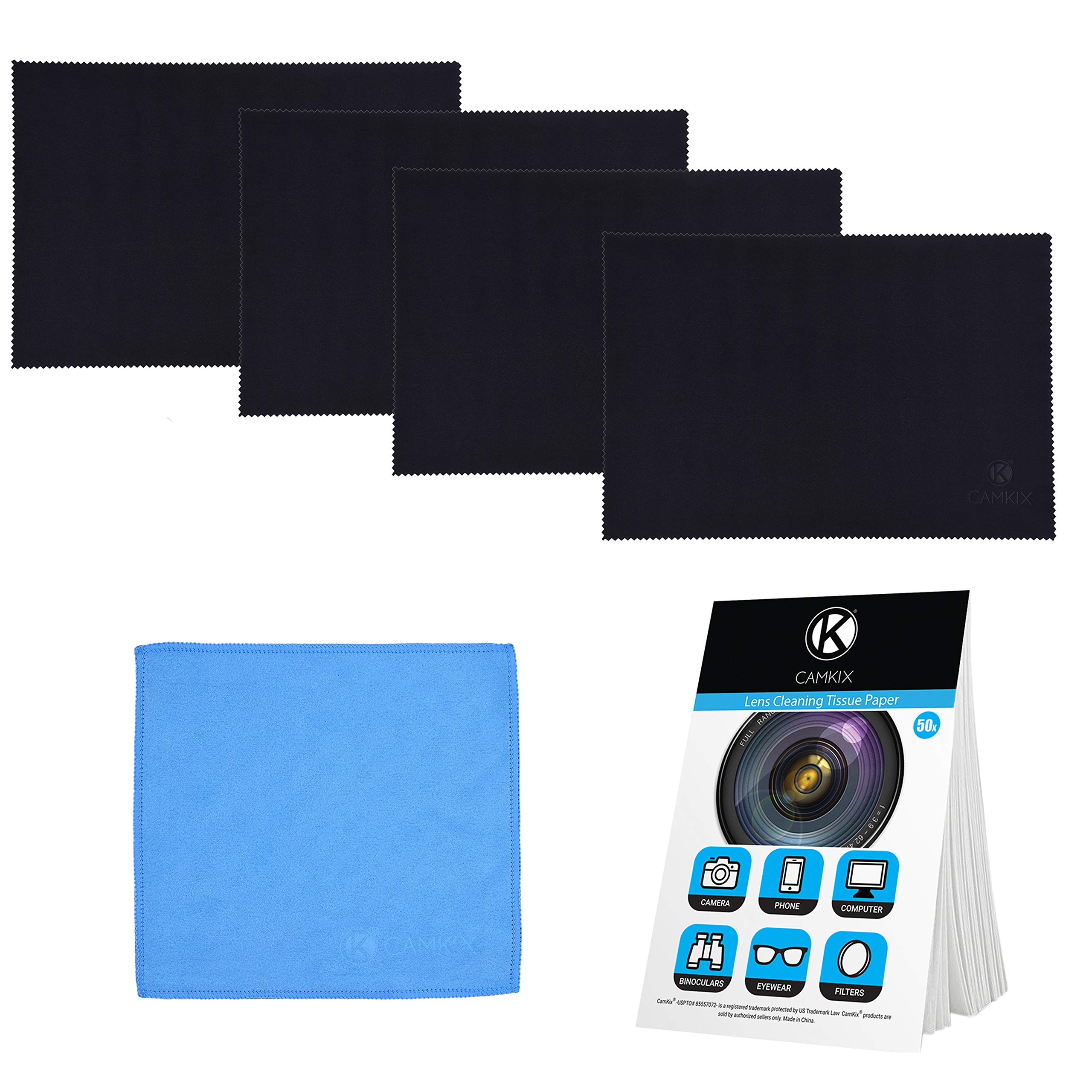 Camkix Microfiber Cover Cloth Cleaning Set - Compatible with Apple MacBook Pro (15-16”) - 4x Keyboard Liner Cloth, 1x Double Sided Cloth and 1 x Lens Cleaning Paper Tissue Booklet