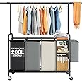 Raybee Laundry Sorter 3 Section Rolling Laundry Hamper Cart with Shelf 200L Large Laundry Basket Organizer 3 Compartment Hampers with Lockable Wheel