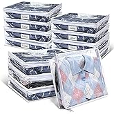 Hoolerry 12 Pcs Clear Zippered Storage Bags Pvc Sweater Sheet Organizer Plastic Sheet Storage Sweater Bags With Zipper And Label Pocket Container For Clothes Closet Linen Pillow (14 x 12 x 3 Inch)