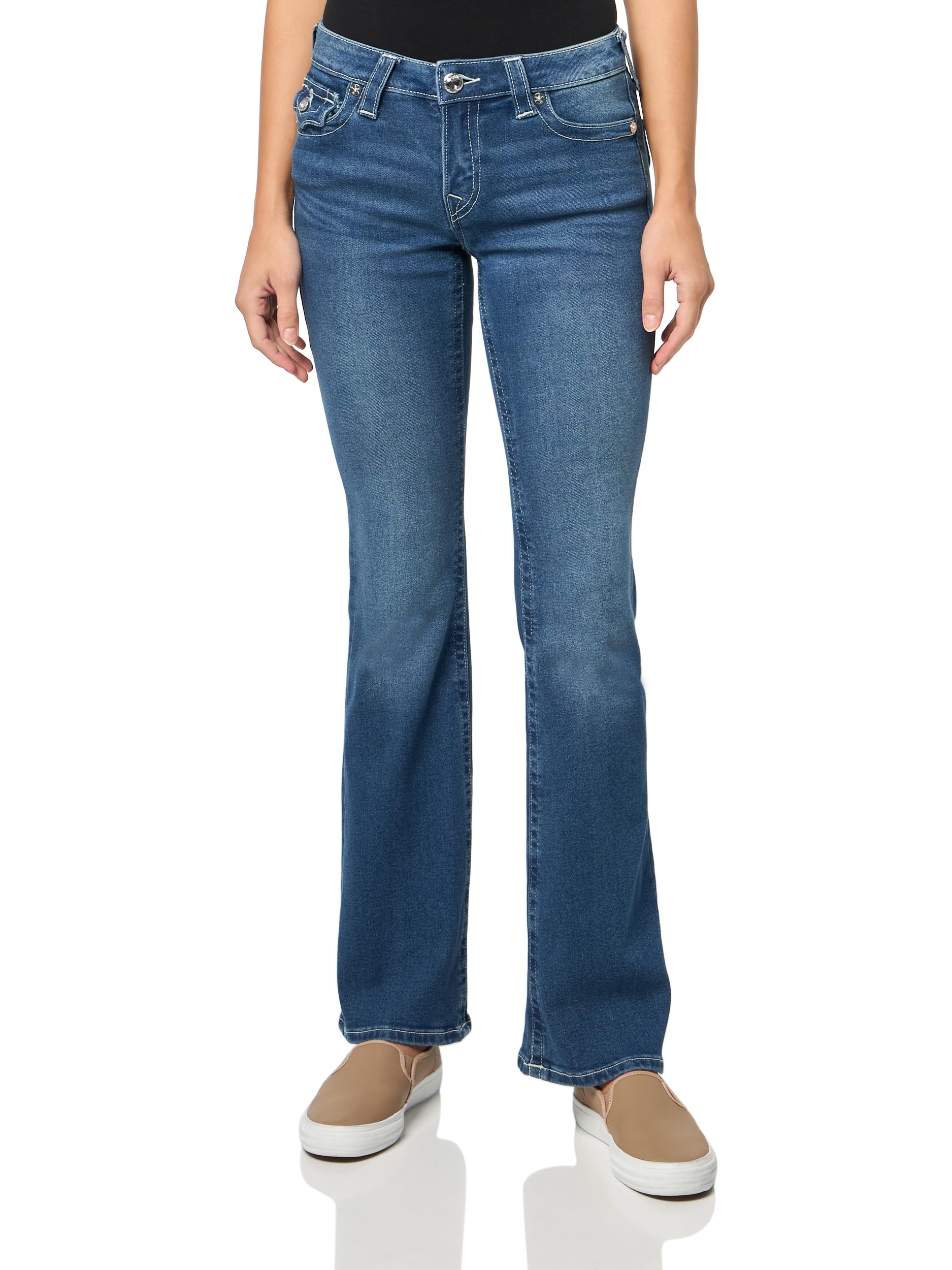 Photo 1 of True Religion Women's Crystal Wing Becca Mid Rise Boot Flap Jeans - Stylish Flap- Marina, 27
