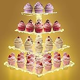 RLHDIS Cupcake Stand with Lights, 4 Tier Acrylic Cupcake Tower with Yellow LED String Lights, Clear Cupcake Display Stand for Wedding,Baby Shower, Birthday