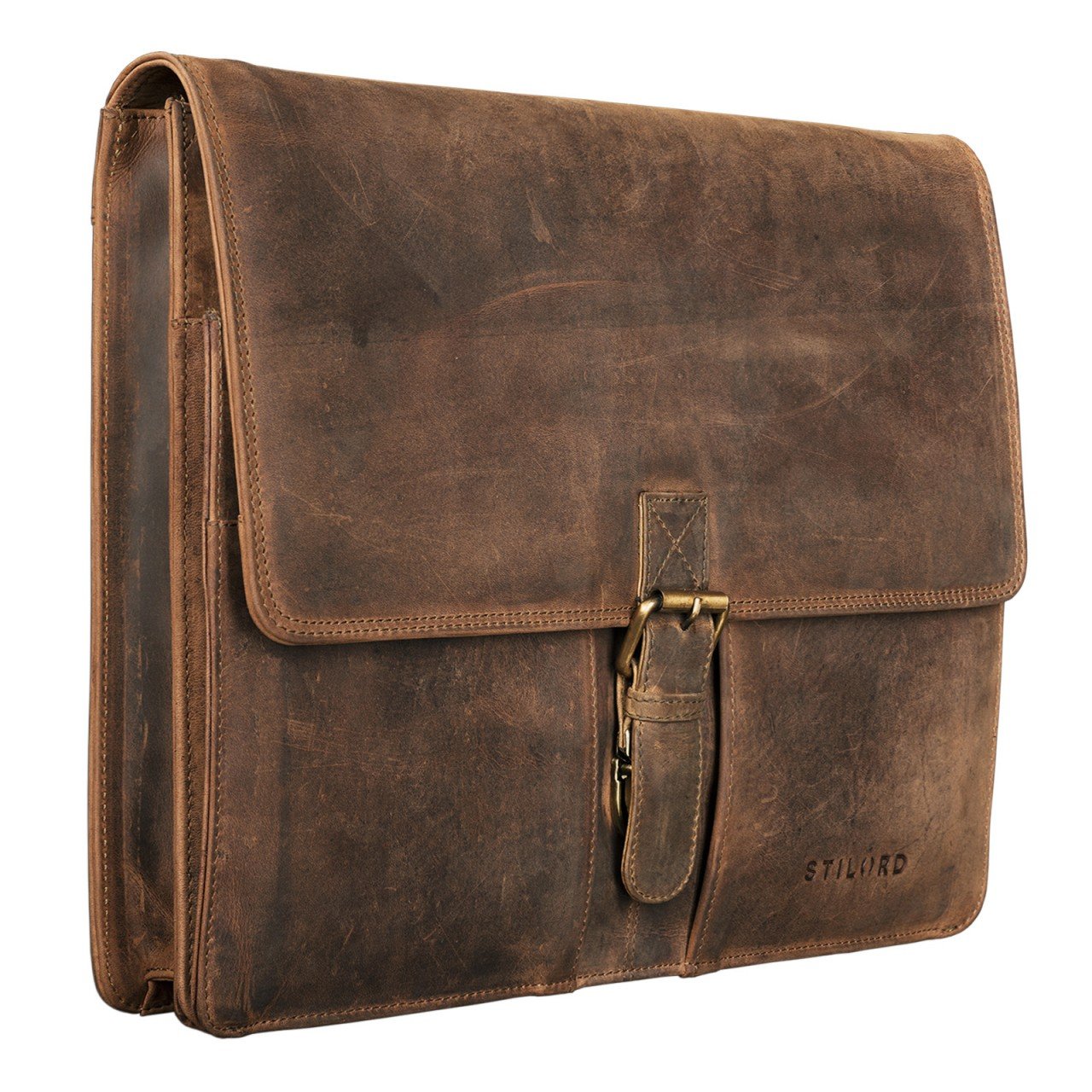 STILORD "Magnus" Conference Folder A4 Leather Portfolio Document Folder Sophisticated Vintage Design fit for 13,3 MacBooks Genuine Leather Colour:Middle Brown