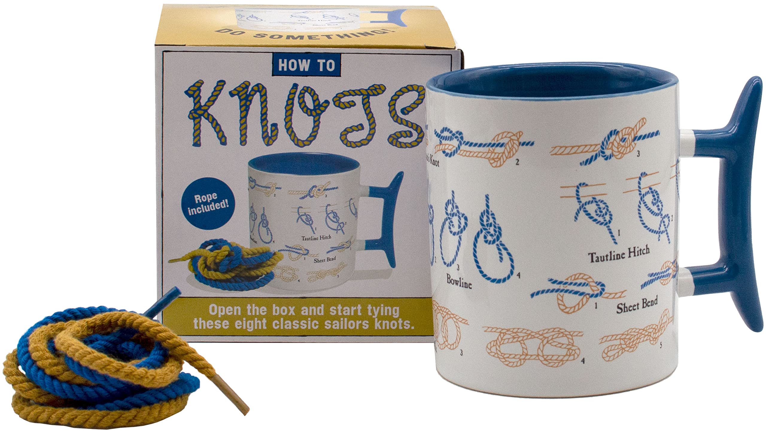 The Unemployed Philosophers Guild How To: Knots Coffee Mug - Learn How to Tie Eight Different Knots - Comes in a Fun Gift Box, Rope Included