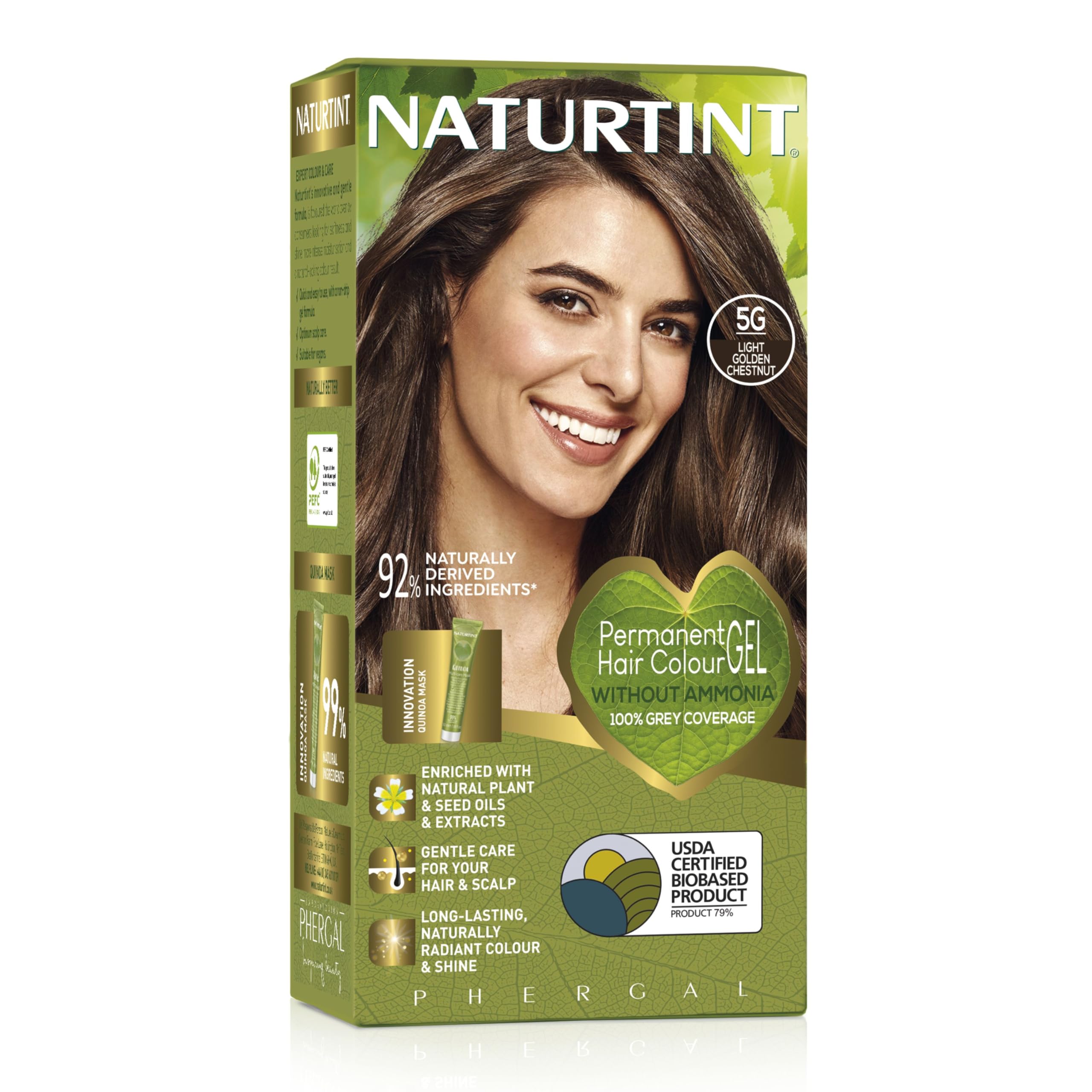 Naturtint Permanent Hair Colour Gel 5G Light Golden Chestnut, Plant Enriched, Biobased, Ammonia Free, Long Lasting Grey Coverage and Radiant Colour, Nourishment and Protection