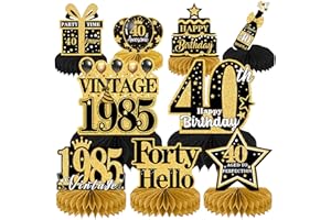 Elomy 40th Birthday Decorations Man - 9PCS Vintage 40th Birthday Party Table Decorations Woman Black Gold Table Honeycomb Centerpiece Decorations Supplies for Forty Year Old Birthday Party Women