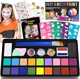 Hmeuest Face Painting Kit 20 Colors Non-Toxic Washable Glitter Stencils view 1