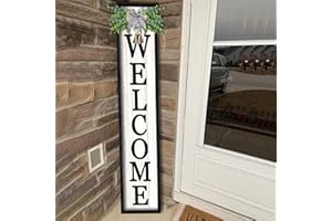 flowtorely Outdoor Welcome Sign for Front Porch Standing 45"X9" Tall Wood Frame Vertical Leaner farmhouse Outside Rustic Large Welcome Sign for Front Door Home Decorations (Black)