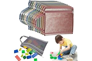 10 Pack Mesh Zipper Pouch Bags, YELIENM A4 Colored Zipper Pouch Double-Layer Nylon Puzzle Organizers and Storage Building Block Toy Board Game Storage Clear Zipper Bags for School Office and Home