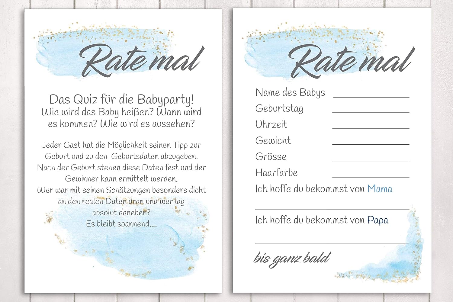 10 Karten Rate Mal Babyparty Spiel In Watercolor Blau
