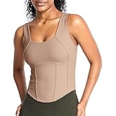 MEIVSO Womens Tennis Tank Tops Built in Bra Tight Fit Scoop Neck Yoga Athletic Shirt