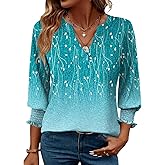LOMON Women's 2026 Fashion Tops 3/4 Length Sleeve Business Casual Blouses Summer Tees Shirts S-4X