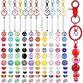 Wurosi 142 Pcs Beadable Keychain Making Kit, Including 12 Pcs Beadable Keychains Bars Blanks, 130 Pcs Bubblegum Beads & Spacer Bead, Keychain Beads Supplies for DIY Crafts Jewelry Making Gift