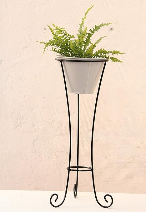 Green Gardenia Iron Pot Stand/Plant Stand with Metal Planter-Large (White)