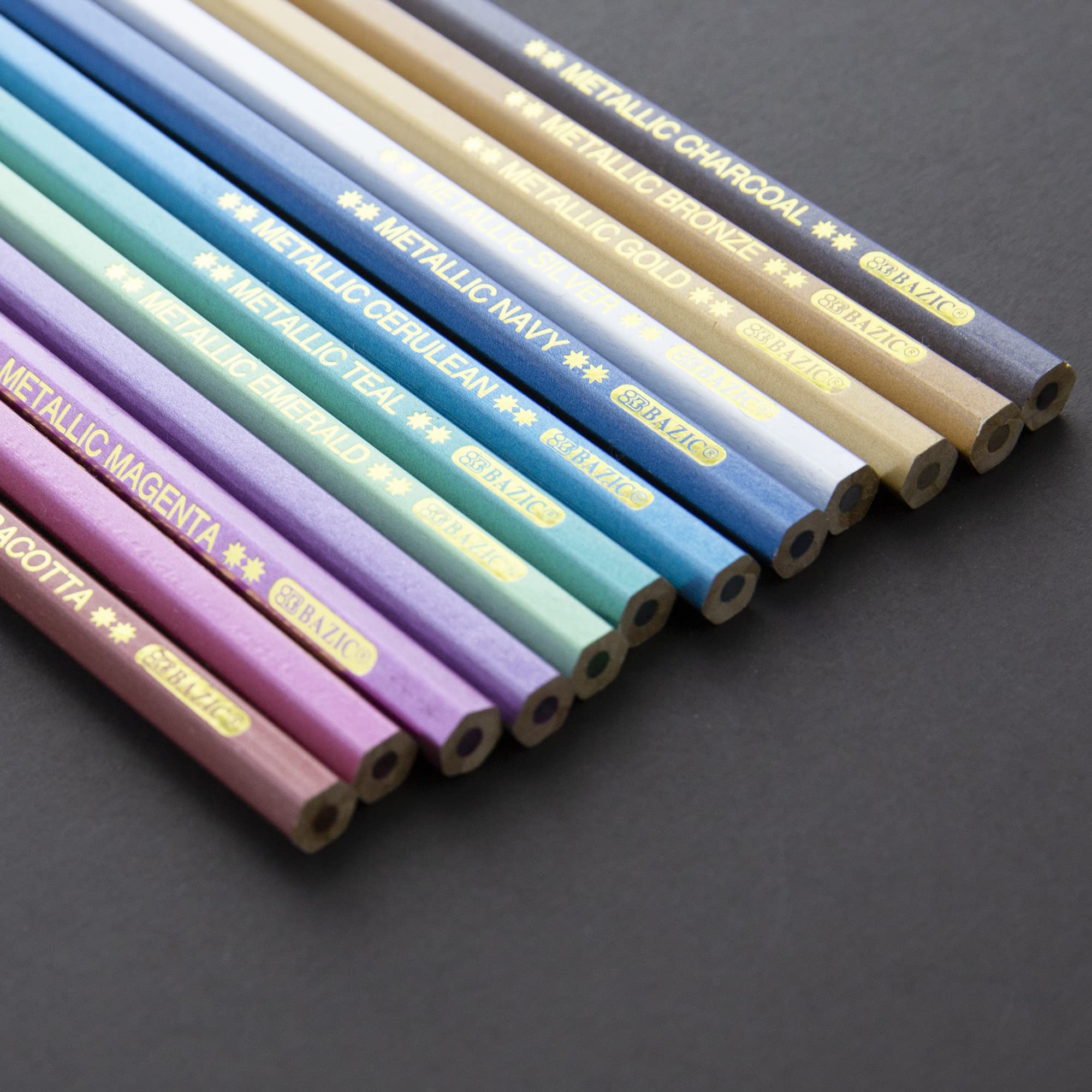 BAZIC Metallic Colored Pencils 12 Shimmering Shades Pre-Sharpened Pencil Set for Drawing Coloring, Professional Art Supplies for Artists (12/Pack), 1-Pack