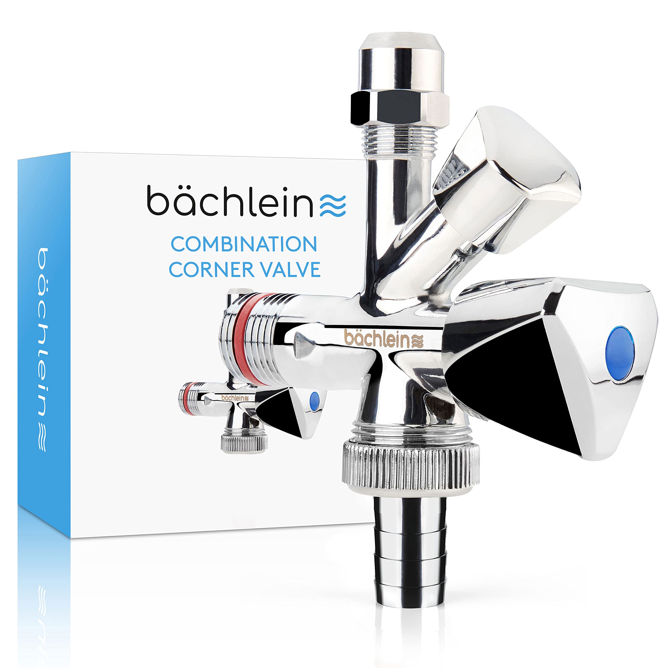 Bächlein Universal Combination Corner Valve Self-Sealing, Combination Corner Valve for Cold and Hot Water Pipes with a Wide Range of Connection Options, Corner Valve