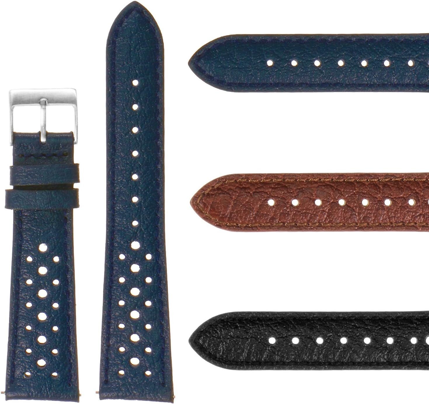 DASSARI Vintage 70's Perforated Leather Rally Watch Band Quick Release Strap 18mm 19mm 20mm 21mm 22mm