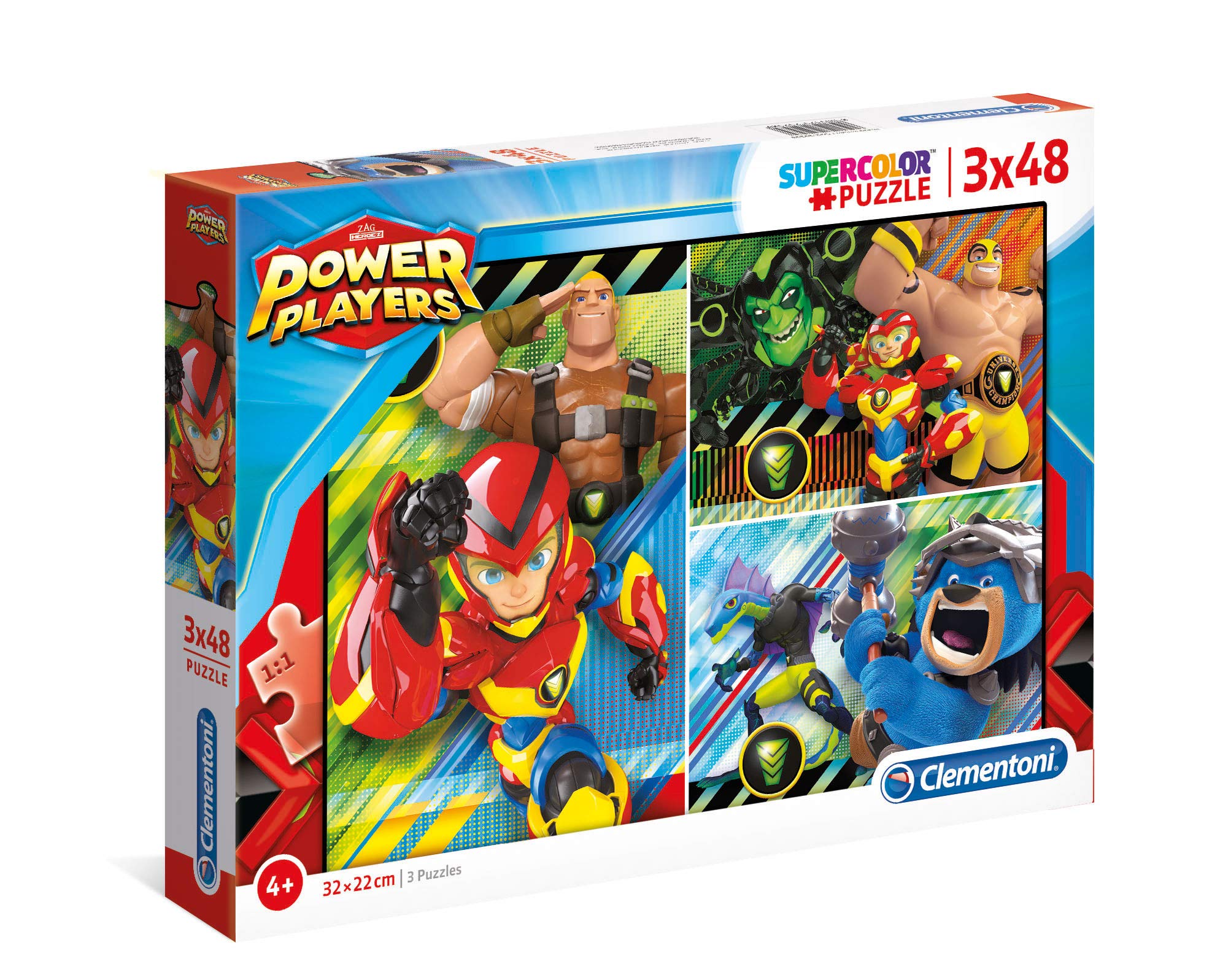 Clementoni - 25258 - Supercolor Puzzle - Power Players - 3x48 pieces - Made in Italy - jigsaw puzzle children age 4+