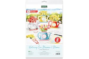 Katy Sue Watering Can Blossoms & Blooms Card Making Kit. 8 Shaped Cards, 3 Sheets of Floral Die Cut Decoupage, 8 Envelopes, Adhesive Foam Pads, & Instructions. For Card Making Supplies & Card Crafting