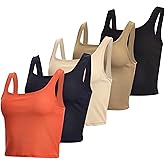 Real Essentials 5 Pack: Women’s Square Neck Ribbed Crop Tank Tops – Racerback Workout, Gym & Casual Shirts