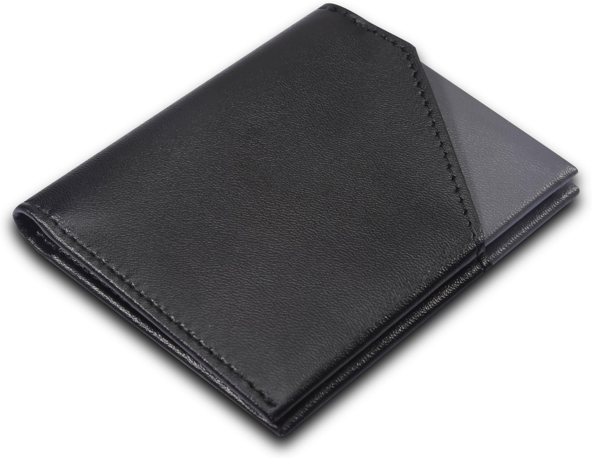 Thin Bifold Wallets for Men Minimalist Genuine Leather Compact Narrow Wallet Purse Front Pocket RFID Blocking Black and Grey