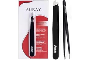 Eyebrow Tweezers Stainless Steel Facial Hair Removal Tweezers for Men & Women in Black with Slanted Tip for Easy Plucking by AURAY