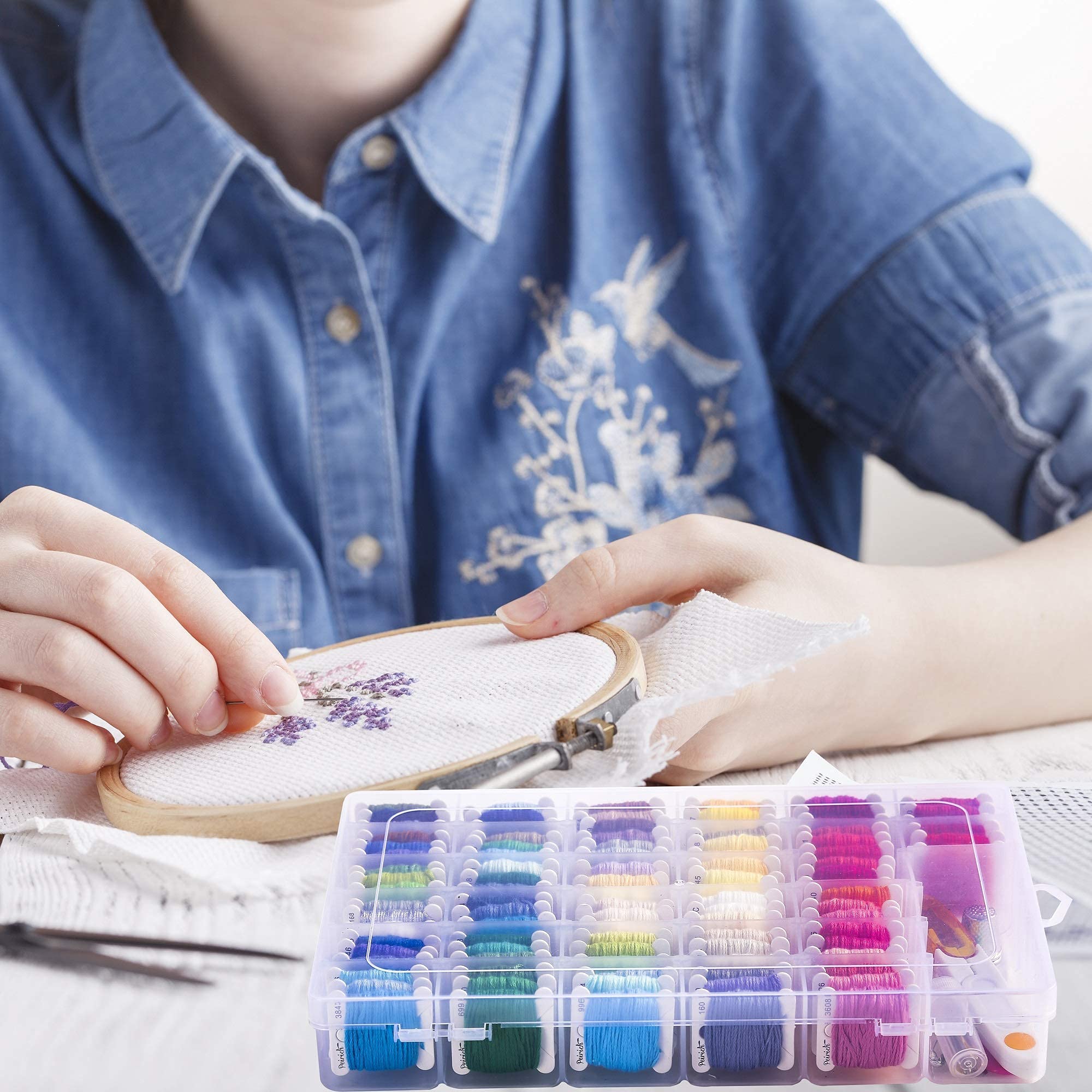 Peirich Embroidery Floss Cross Stitch Supplies, Friendship Bracelets String Kit Embroidery Floss Kit Cross Stitch Kits with Organizer Sewing Boxes Cross Stitch Tools - Gift for Christmas Birthday