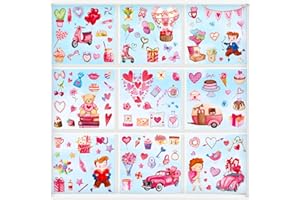 FETIWILSO 130 PCS Valentine's Day Window Clings Stickers Decorations, Valentines Day Window Clings for Glass Windows, Double Sided Static Cupid Love Heart Rose Bear Window Decals for Party Wedding Anniversary