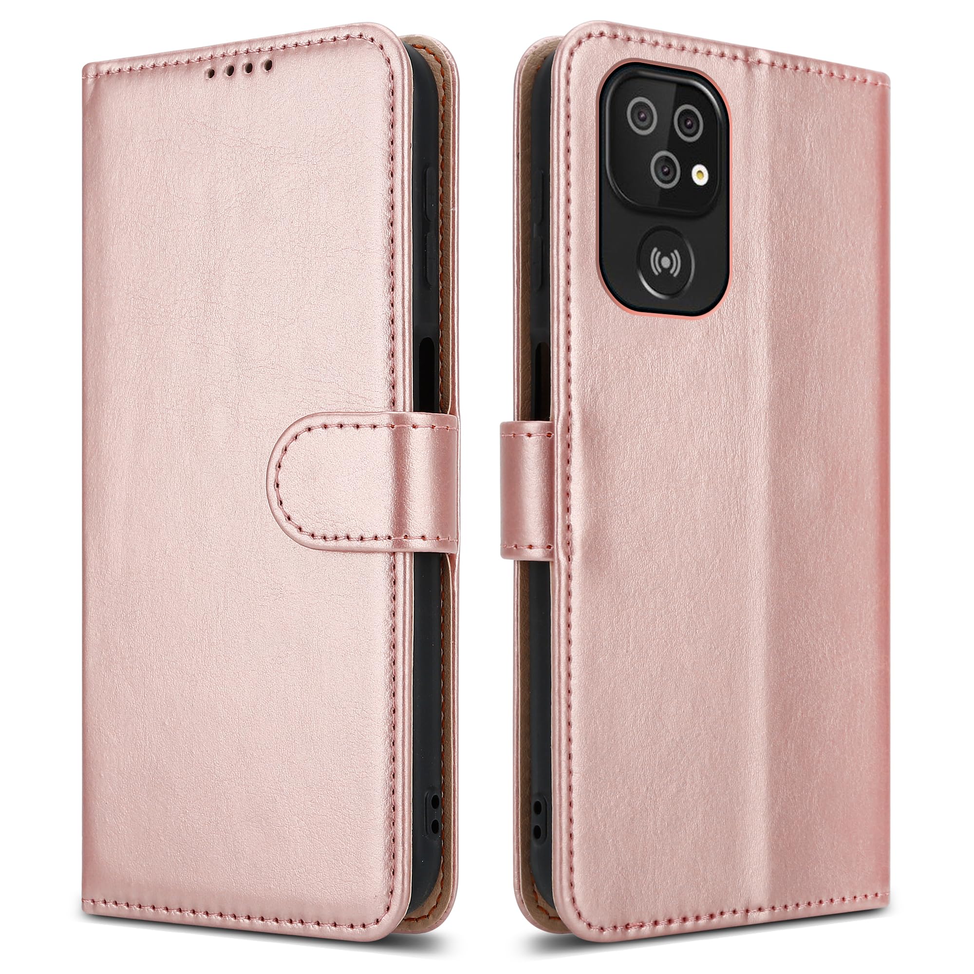 PIXFAB For Doro 8200 Leather Phone Case, Magnetic Closure Full Protection Book Folio Design, Wallet Case Cover [Card Slots] and [Kickstand] For Doro 8200 - Rose Gold