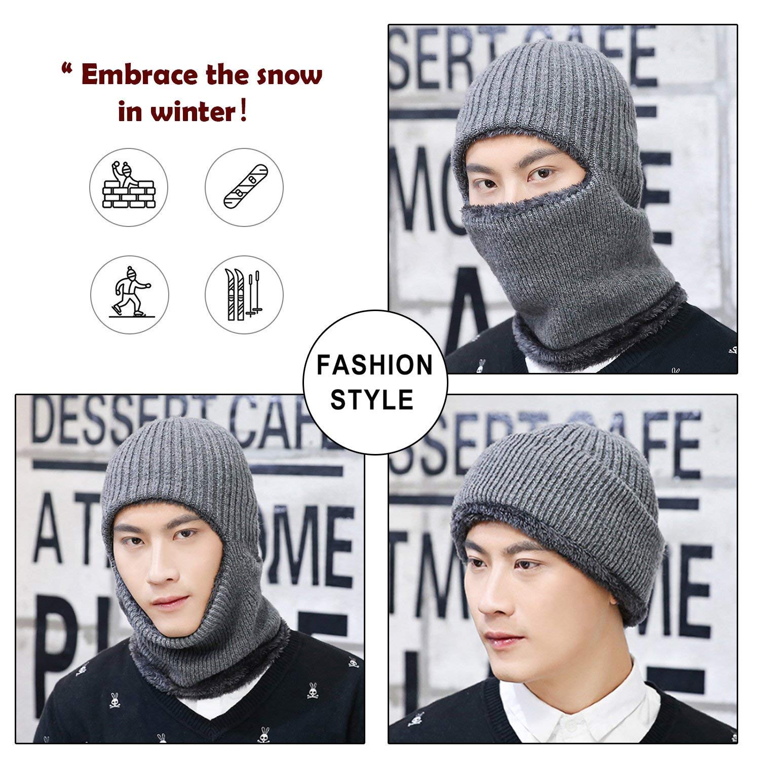 MOCOFO Warm Winter Hats, 3-in-1 Knit Beanie with Flexible Neck Guard,Unisex Face Mask Riding Hat for Winter Outdoor Sports Cycling Motorcycle Ski Snowboard or Fishing