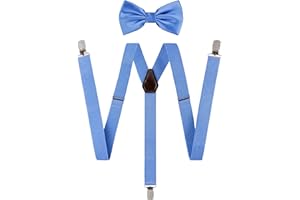 TIE G U STYLE TIE G Solid Color Men's Suspender + Woven Bow Tie Set for Wedding : Vivid Color, Adjustable Brace, Strong Clip, Elastic Band