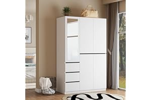 Wakefit 5 Door Armoire Wardrobe Closet with 3 Drawers & Mirror, Wooden Bedroom Armoires with Shelves and Hanging Rod, Freestanding Wardrobe Cabinet for Bedroom, Guest Room (White)