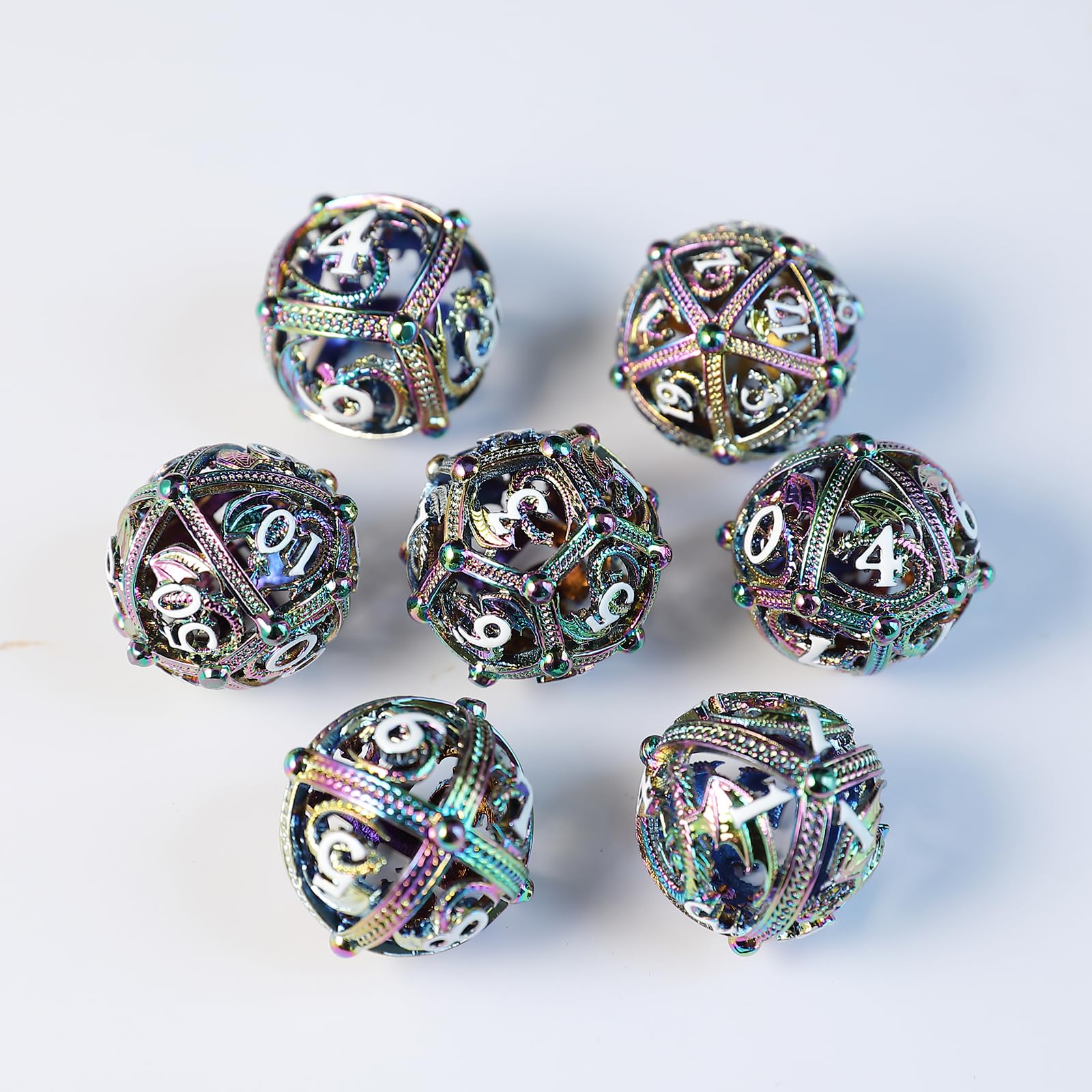 Metal DND Dice Set 7 Hollow 3D Dragon DND Dice Polyhedral Dice D20 D12 D10 D% D8 D6 D4 for Dungeons & Dragons RPG Board Table Games RPG MTG Games