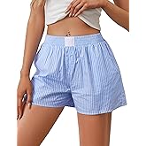 Ythomm Womens Lounge Shorts Y2k Striped Print Elastic Waist Pajama Shorts Cute Boxers Bottoms With Pockets Comfy Sleepwear