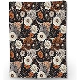 Ti Caldi Cute Highland Cow & Floral Blanket - Soft Lightweight Cozy Animal Flannel Throw Blanket for Adults Kids Women, Warm Fuzzy Blankets for Couch, Bed, Travel, Outdoor Use, Home Decor 60×50 in