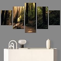 SIGNWIN 5 Panel Canvas Wall Art Green Forest for Home Decorations Ready to Hang - 60