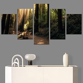 SIGNWIN 5 Panel Canvas Wall Art Green Forest...