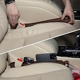 Givifive Car Seat Gap Filler Organizer 2Pack Soft Foam 3IN1 Multifunctional | Seat Side Gap Strip with Slot &amp; Hook Universal Fit Car SUV Truck Fill The Gap Between Seat &amp; Console (Standard Brown)