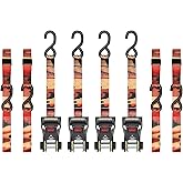 SmartStraps 14’ CamoX Ratchet Straps, 4 Pack – 3,000lbs Break Strength, 1,000lbs Safe Work Load – Premium Duty Tie Downs for Heavier Loads, Orange Camo Webbing