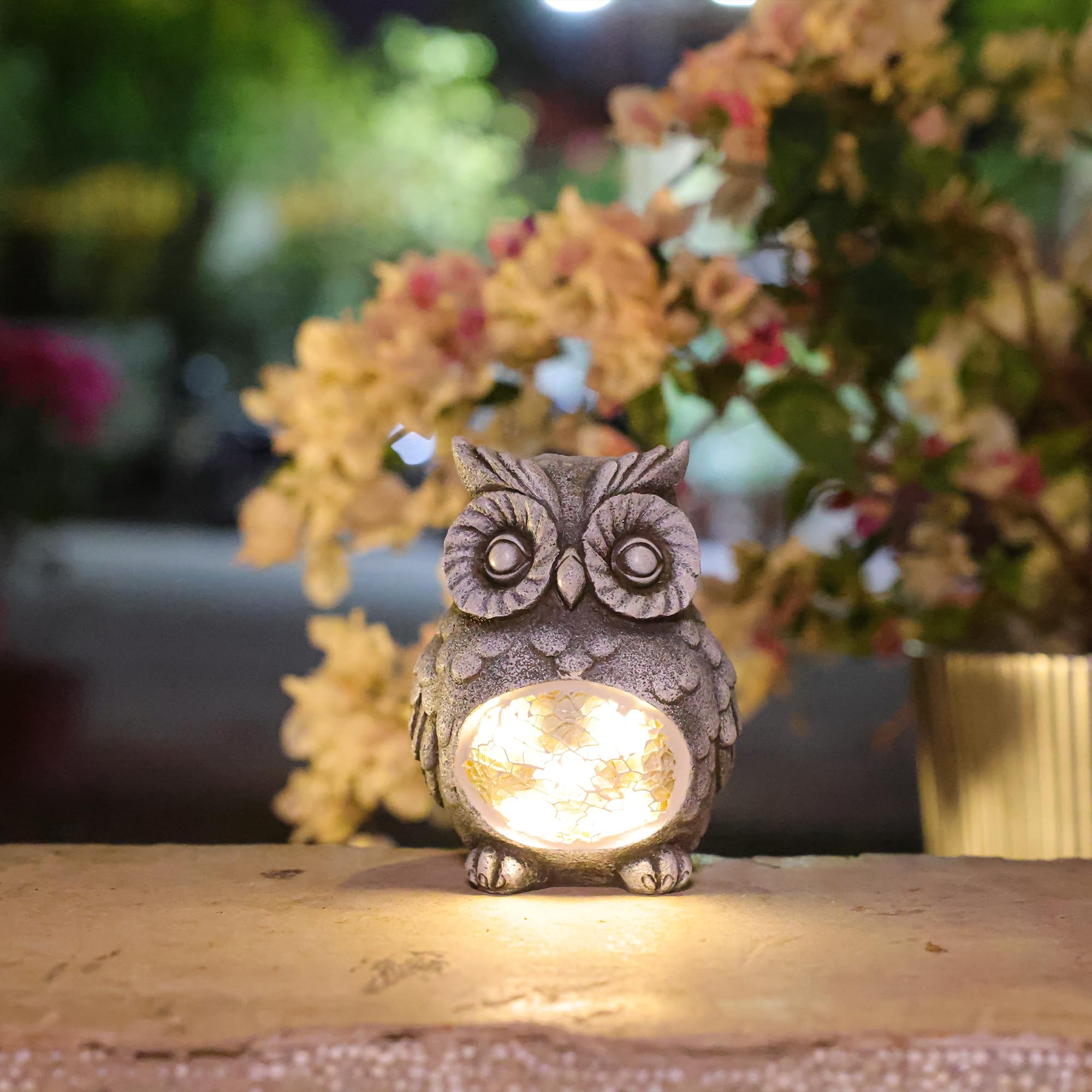 Photo 1 of Rezpuao Solar Owl Garden Statues Outdoor Decor Resin Owl Figurine with Solar Light for Patio,Balcony,Yard,Lawn Ornament,Perfect Garden Gift