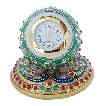Ansuya Enterprises Handcrafted Meenakari Work Decorative Office Table Marble Ball Shape Watch